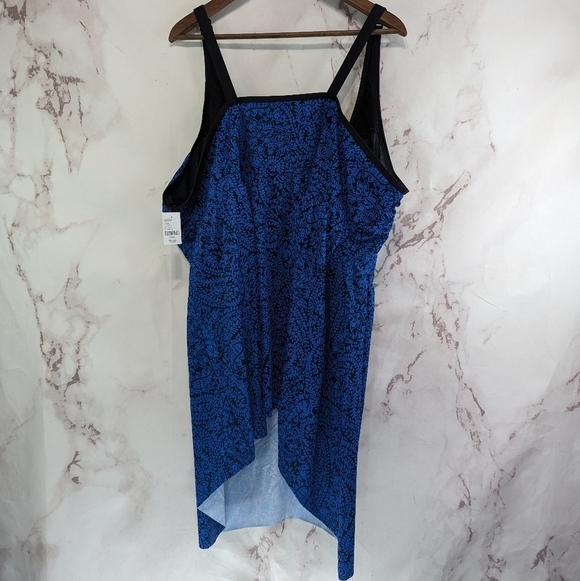 Catherines Swim Top Womens 34W Bathing Suit Blue Black Padded Tankini - Picture 4 of 11